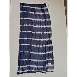 New Rip Curl Blue White Tie Dye Long Boho Maxi Skirt With Slit Women's Size L